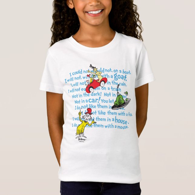 T-Shirt Dr Seuss| Oeufs verts et Motif de livres de contes (Devant)
