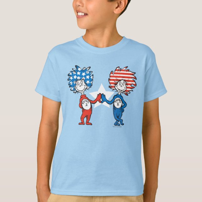 T-shirt Dr Seuss | Une chose Deux graphiques patriotiques (Devant)