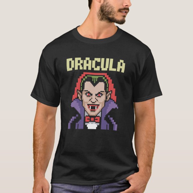 T-shirt Dracula 16-Bit Retro Horror Pixel Arcade Art (Devant)