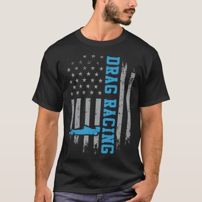 T-shirt Drag Racing Car Driver American Flag Drag Race Spo (Devant)