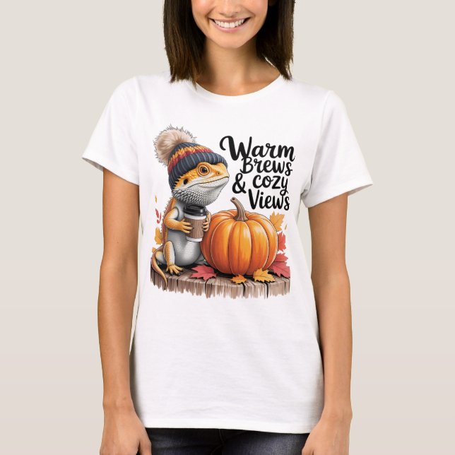 T-shirt Dragon à l'automne confortable avec café (Devant)