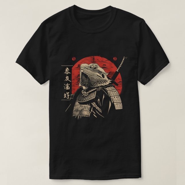 T-shirt Dragon à poils comme Samouraï japonais (Design devant)