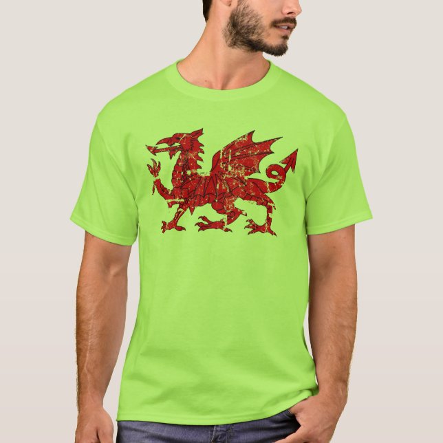 T-shirt dragon affligé de drapeau du Pays de Galles (Devant)