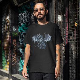 T-shirt Dragon Argent Royal Sur Fond Noir 
