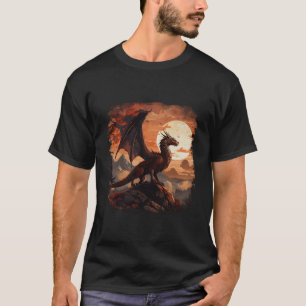T-shirt Dragon asiatique Cerisier Fleur Montagne Orange Su