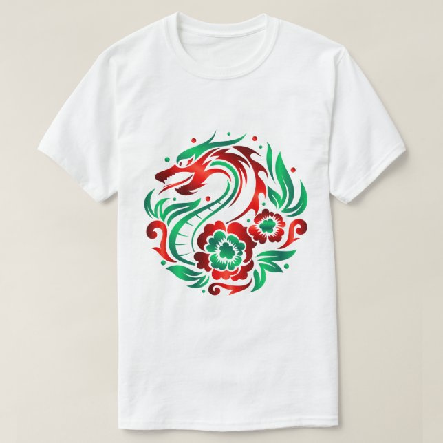 T-shirt Dragon au milieu des fleurs (Design devant)