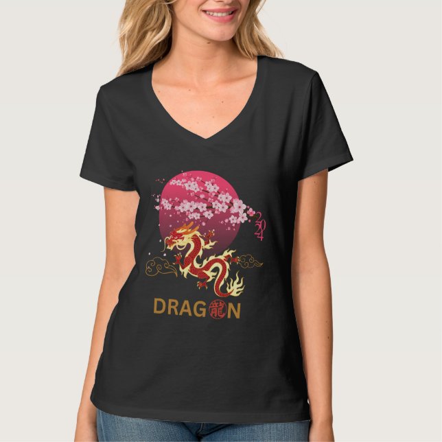 T-shirt Dragon avec fleur de cerisier (Devant)