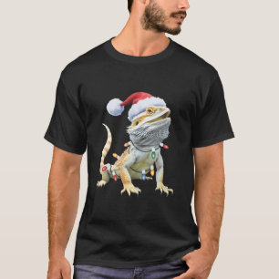 T-shirt Dragon barbu de Noël Chapeau de Père Noël Lézard X