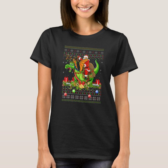 T-shirt Dragon Bird  Ugly Santa Riding Dragon Christmas (Devant)