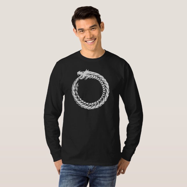 T-shirt Dragon blanc de chemise d'Ouroboros mangeant le (Devant entier)