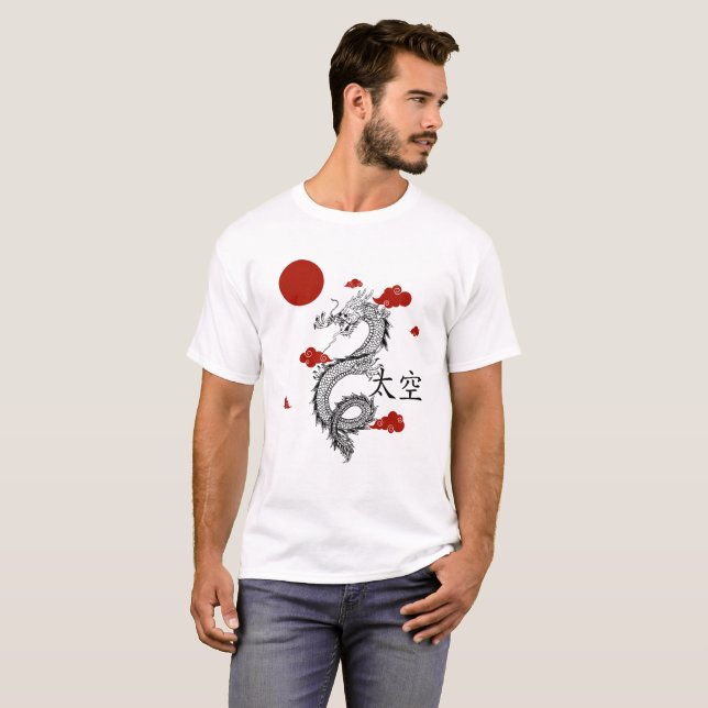 T-shirt Dragon blanc rouge chinois (Devant entier)