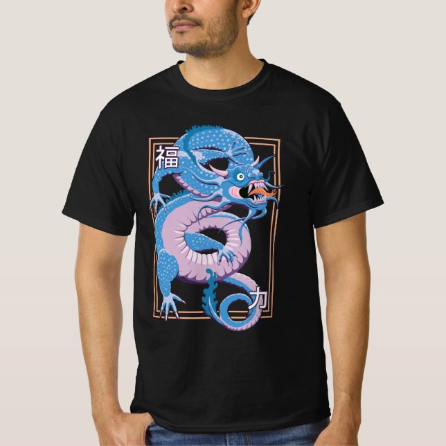 T-shirt dragon bleu chinois (Devant)