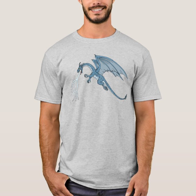 T-shirt Dragon bleu crachant la foudre  (Devant)