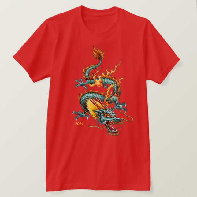 T-shirt Dragon Bleu De Prospérité Le Nouvel An Chinois (Design devant)