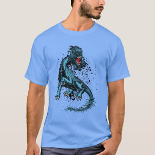 T-shirt Dragon Bleu En Colère Avec Queue Arrosée
