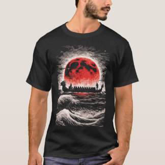 T-shirt Dragon Boat Race Team Paddling In Red Moon Horizon