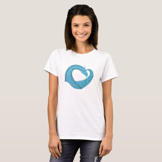 T-shirt Dragon cardiaque turquoise en blanc (Devant entier)