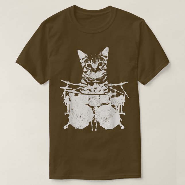 T-shirt Dragon Chat Funny Cute Kitten Rock & Roll Drumming (Design devant)