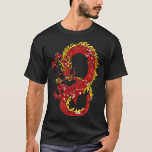 T-shirt Dragon Chinois Asiatique Japonais En Rouge Et En O