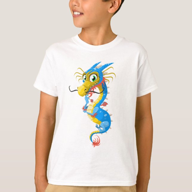 T-shirt Dragon chinois bleu unique (Devant)