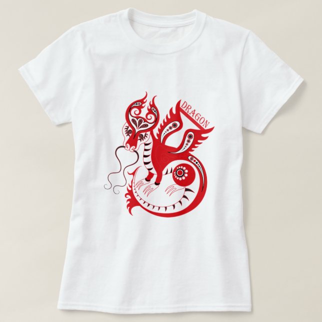 T-shirt Dragon chinois Dessin Rouge (Design devant)