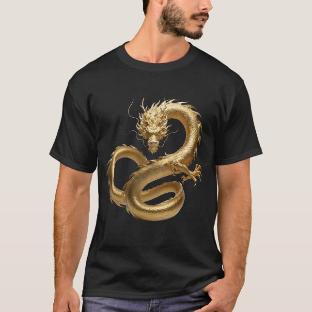 T-shirt Dragon Chinois Doré Art | Créature Mythique Fantas (Devant)