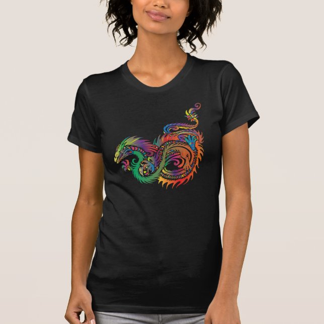 T-shirt Dragon chinois fleuri multicolore (Devant)
