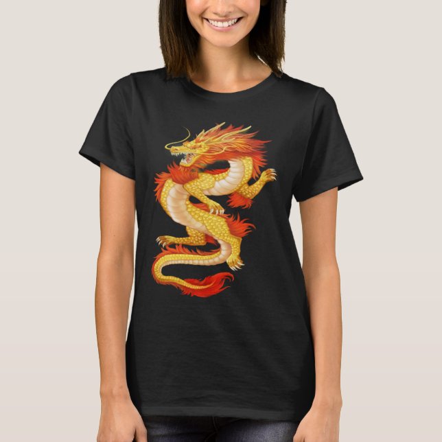 T-shirt Dragon chinois jaune et rouge (Devant)