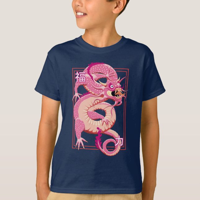 T-shirt Dragon chinois rose (Devant)