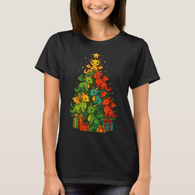 T-shirt Dragon Christmas Tree Funny Dragon Xmas  (Devant)
