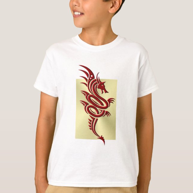 T-shirt Dragon Crimson oriental, Embossed-effet sur l'or (Devant)