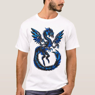 T-shirt Dragon Cybernétique Bleu Électrique Fantastique Fu