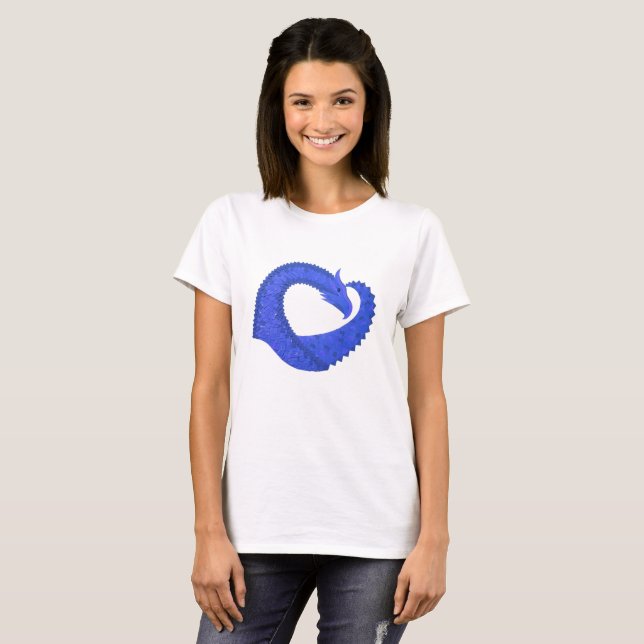 T-shirt Dragon de coeur bleu sur blanc (Devant entier)