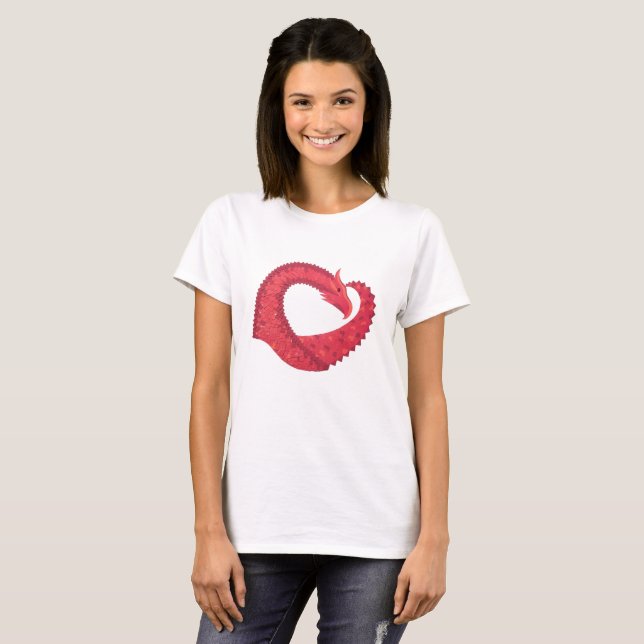 T-shirt Dragon de coeur rouge en blanc (Devant entier)