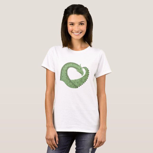 T-shirt Dragon de coeur vert olive blanc (Devant entier)