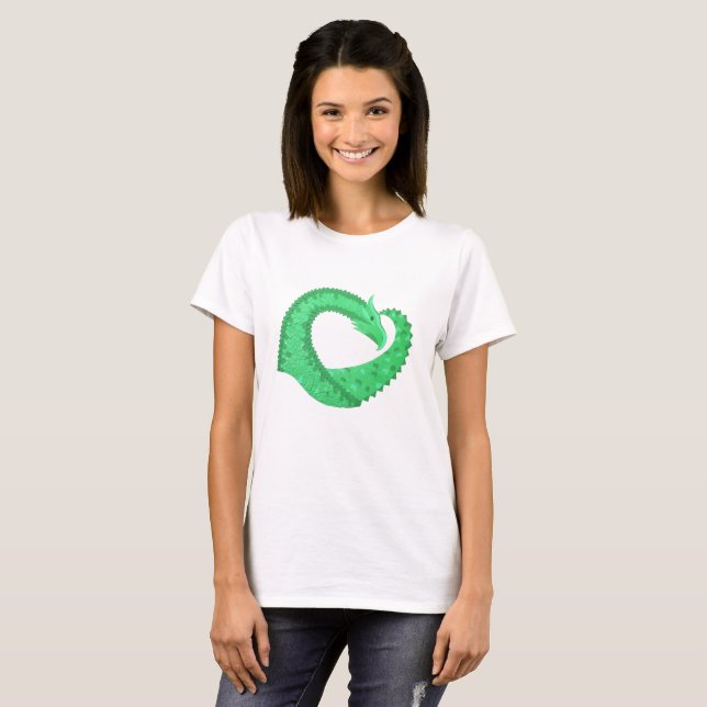 T-shirt Dragon de coeur vert sur blanc (Devant entier)