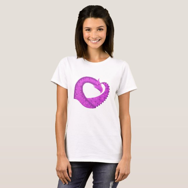 T-shirt Dragon de coeur violet clair sur blanc (Devant entier)