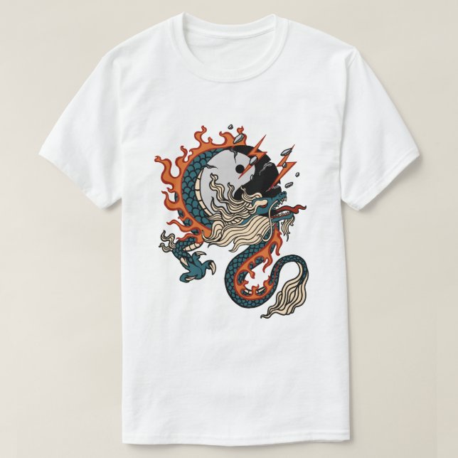 T-shirt Dragon de feu avec symbole Yin-Yang (Design devant)