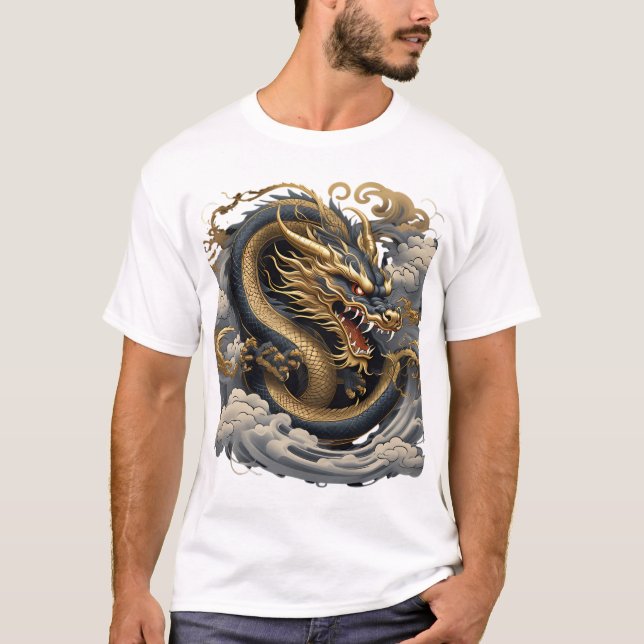 T-Shirt Dragon de Feu Doré – Puissance Mythique (Devant)