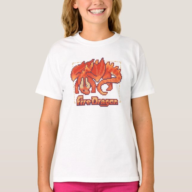 T-shirt Dragon de feu, pixel art (Devant)