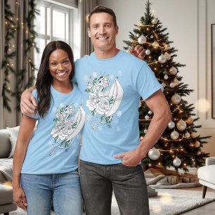 T-shirt Dragon de glace élégant blanc Roses bleues Fantais