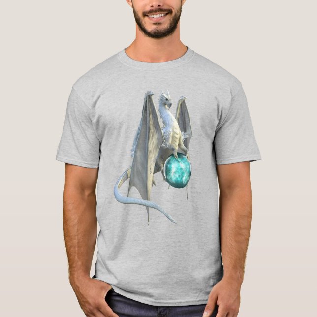 T-shirt Dragon de l'Hiver Blanc Glacé avec Sphère (Devant)