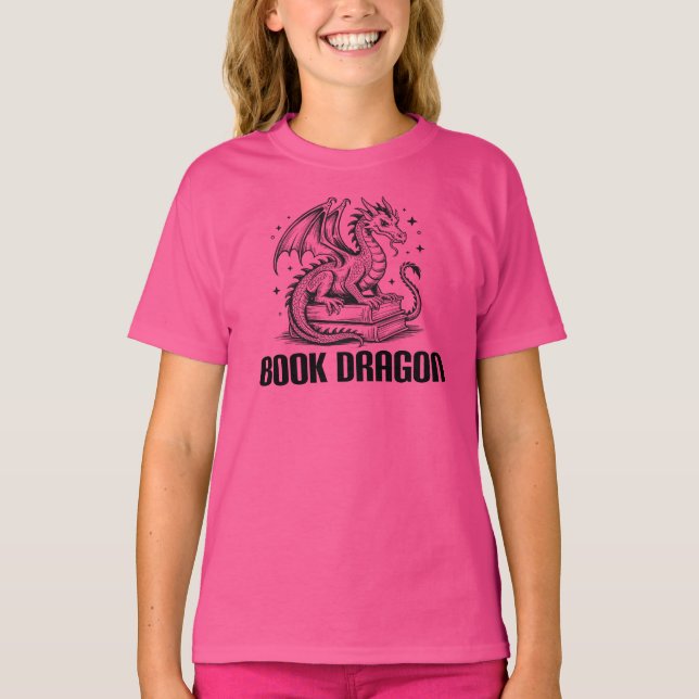 T-shirt Dragon de livre, Lectrice de fantasy (Devant)