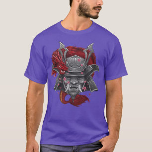 T-shirt Dragon de Masque Samurai japonais avec fleurs de c