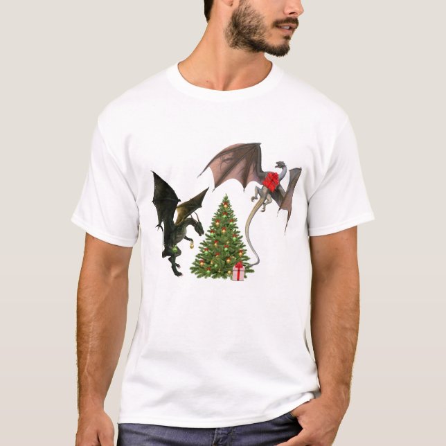 T-shirt Dragon de Noël Mythique Arbre de Vacances (Devant)