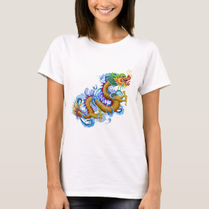 T-shirt Dragon d'or avec l'éclaboussure de l'eau