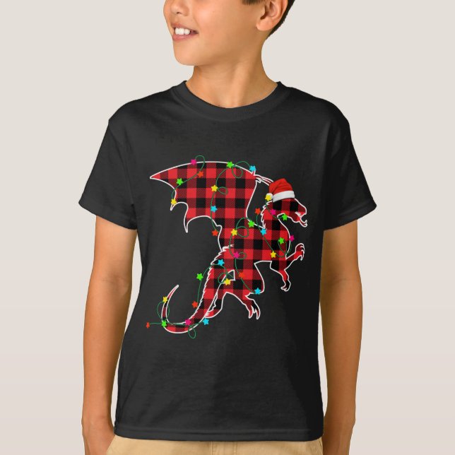 T-shirt Dragon drôle Arbre de Noël Rouge Plaid Xmas Animau (Devant)