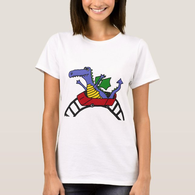 T-shirt Dragon drôle sur des montagnes russes (Devant)