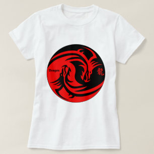 T-shirt dragon en le noir et le rouge de yinyang