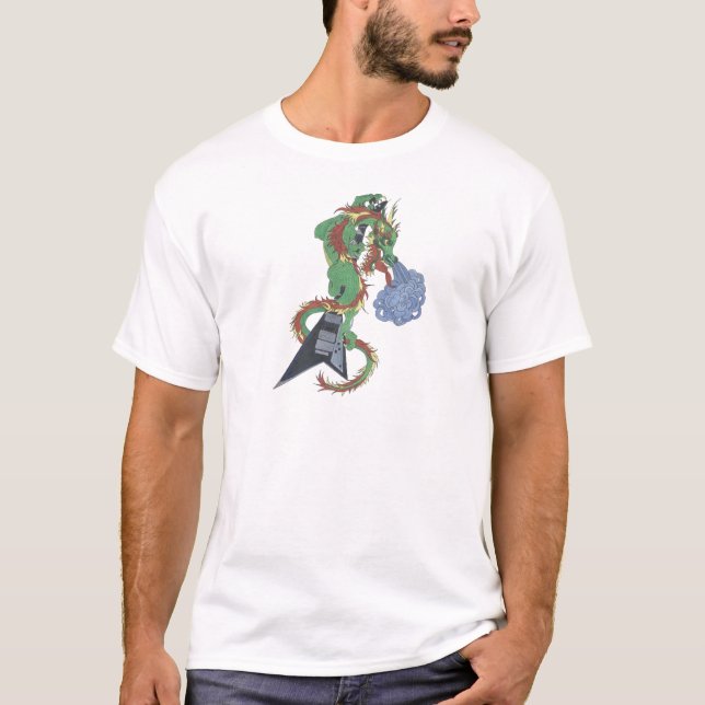 T-shirt Dragon faisant rage de guitare (Devant)